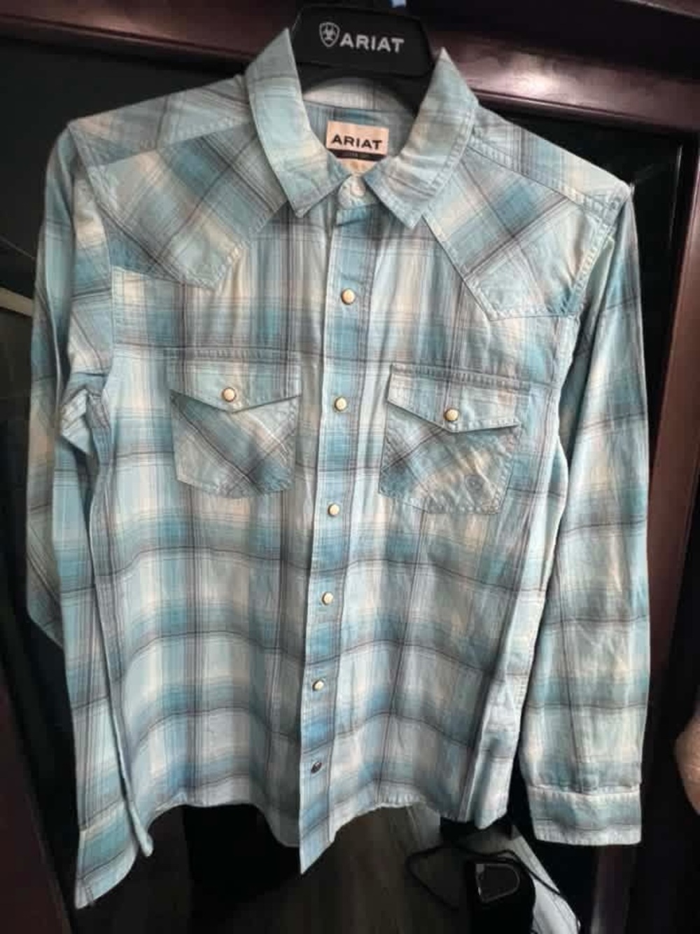 Ariat Men’s Light Blue Plaid Button-Down Shirt